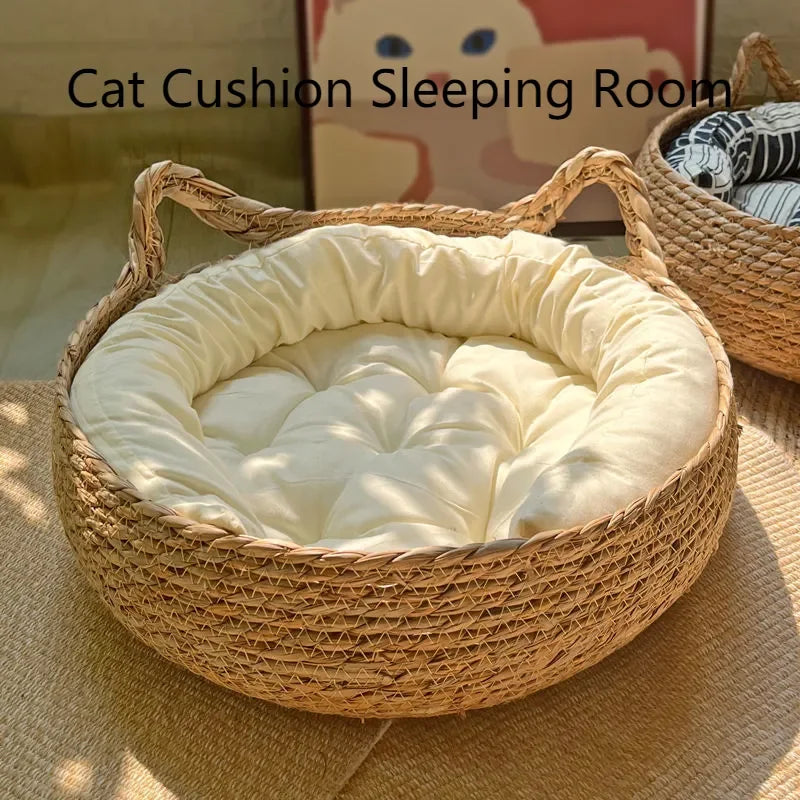 Handwoven Cat Nest Basket | 100% Cotton, Artisan-Made, All-Season