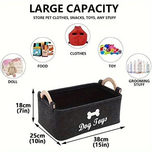 Felt Pet Toy Storage Box | Organizer Basket for Cat & Dog Toys