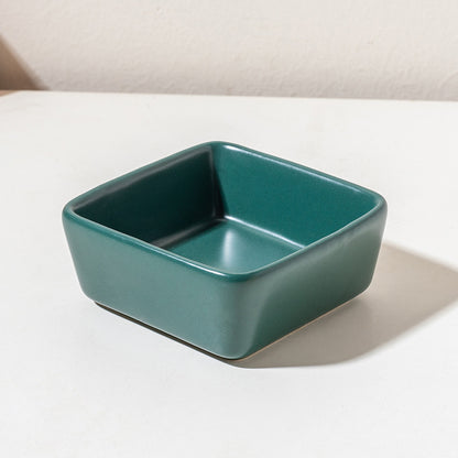 Square Ceramic Pet Bowl with Wooden Tray | Stylish Dog & Cat Feeder