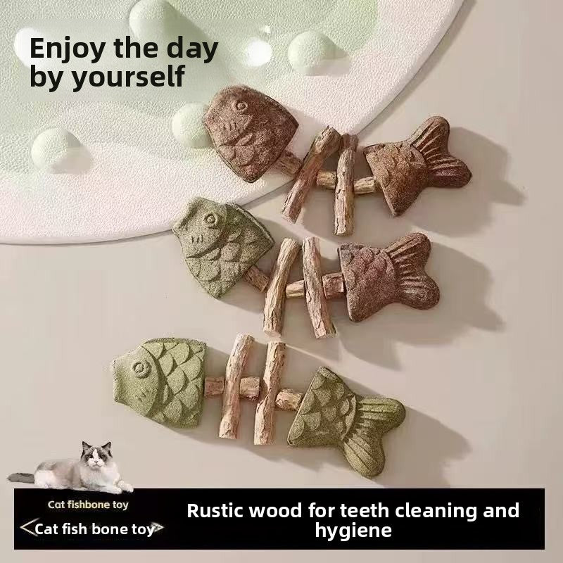 Natural Catnip Fish Bone Chew Toy | Dental Cleaning & Cat Enrichment