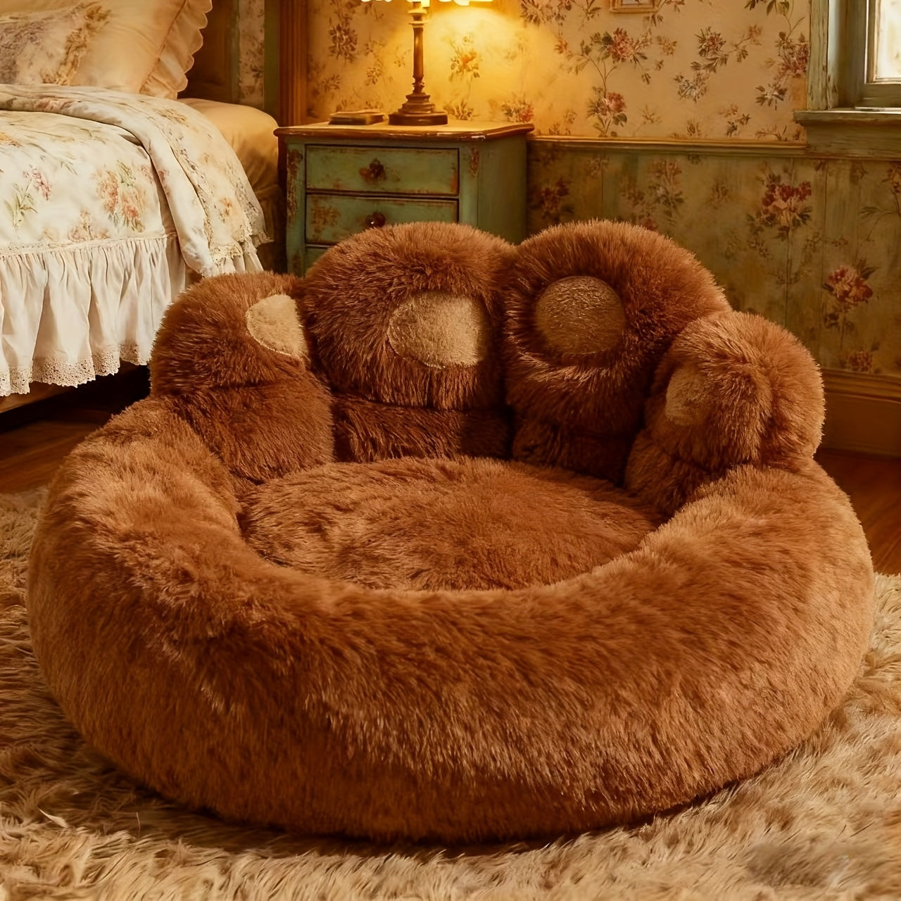Cozy Bear Paw Pet Bed – Soft Fluffy Sofa Cushion for Dogs & Cats