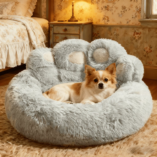 Cozy Bear Paw Pet Bed – Soft Fluffy Sofa Cushion for Dogs & Cats