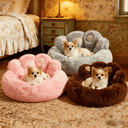 Cozy Bear Paw Pet Bed – Soft Fluffy Sofa Cushion for Dogs & Cats