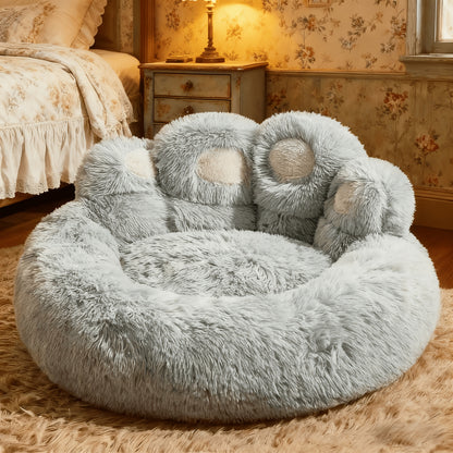 Cozy Bear Paw Pet Bed – Soft Fluffy Sofa Cushion for Dogs & Cats