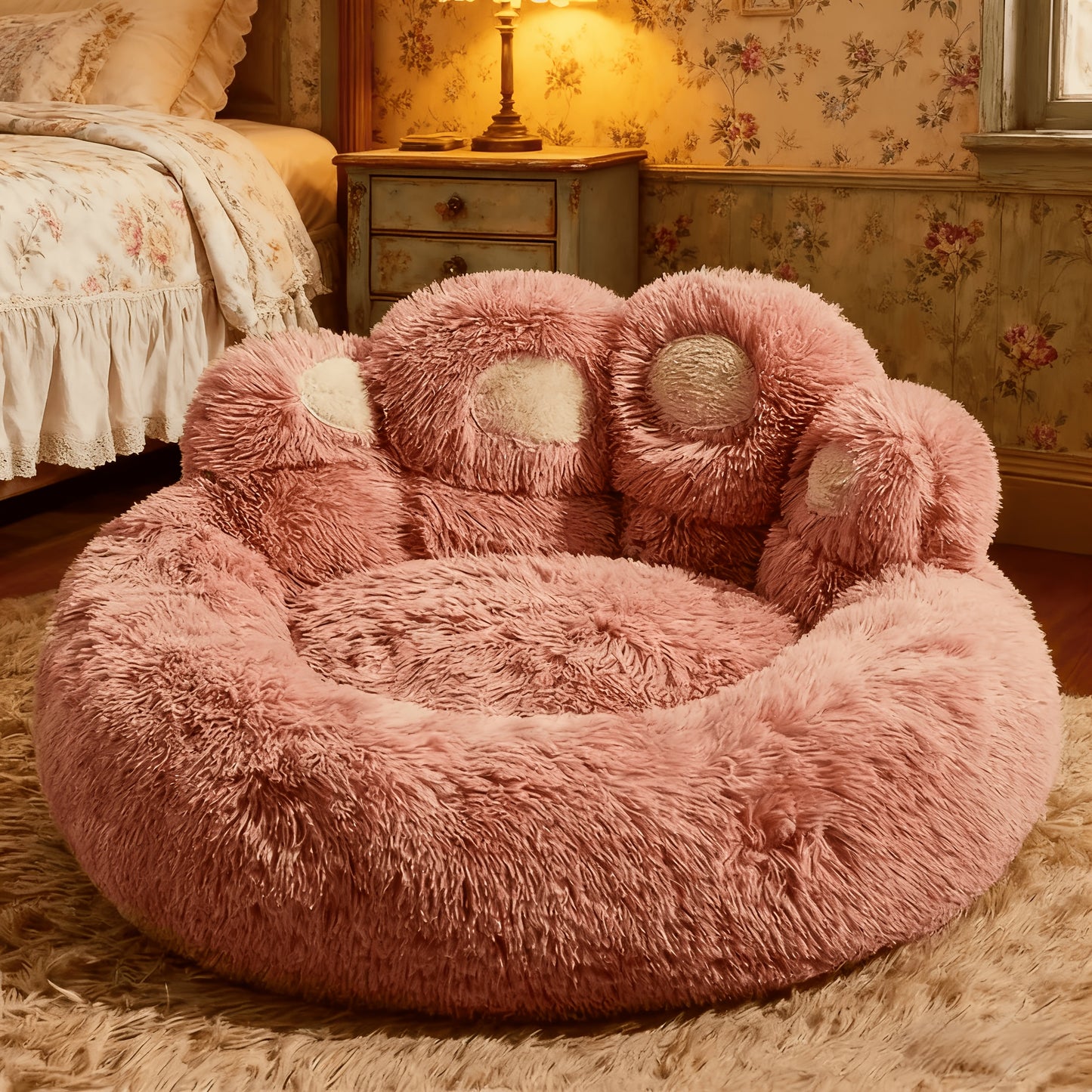 Cozy Bear Paw Pet Bed – Soft Fluffy Sofa Cushion for Dogs & Cats