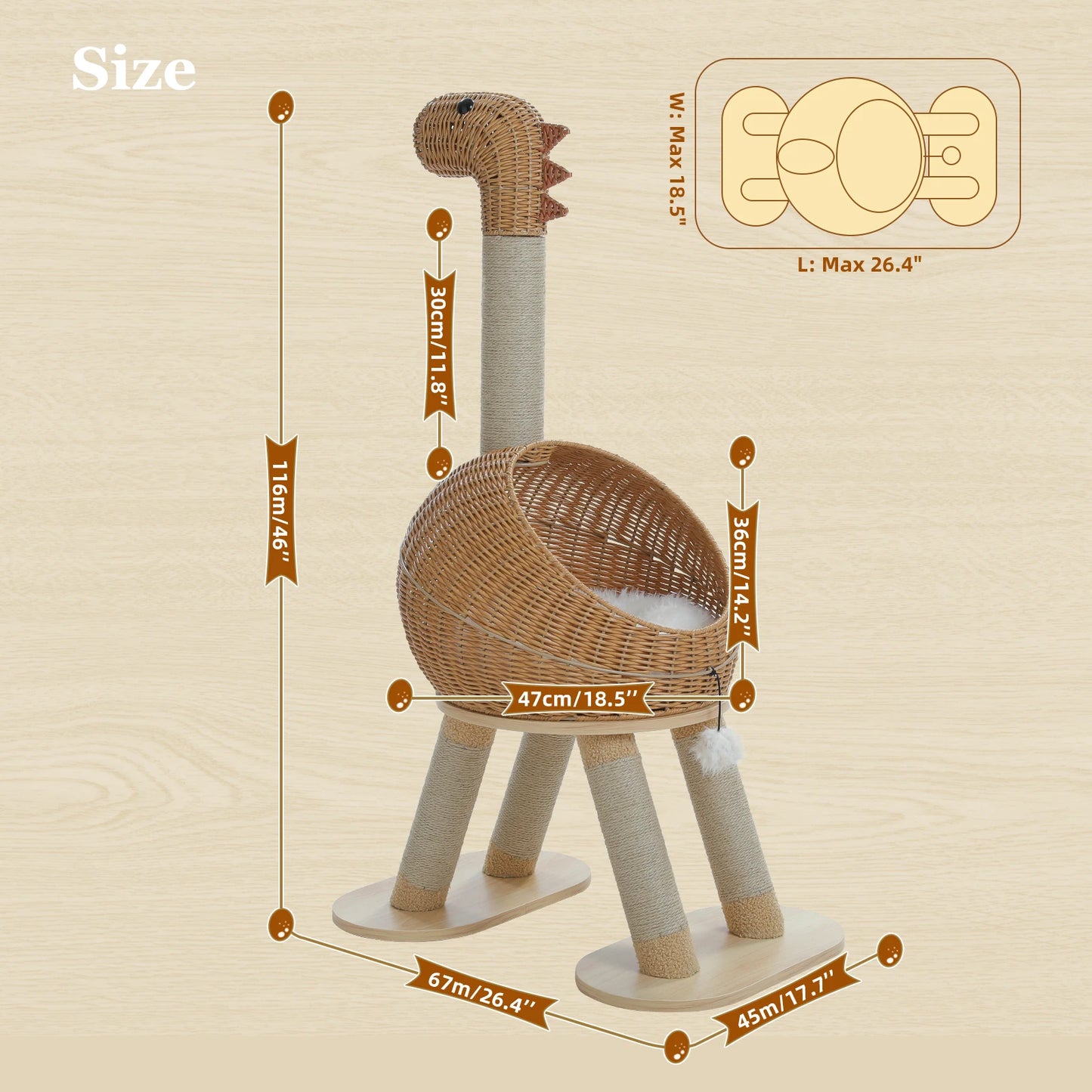 Dinosaur Cat Tree Tower – Heavy-Duty Sisal & Rattan Cat Condo for Active Cats