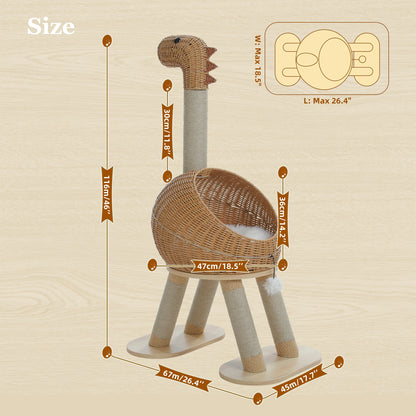 Dinosaur Cat Tree Tower – Heavy-Duty Sisal & Rattan Cat Condo for Active Cats
