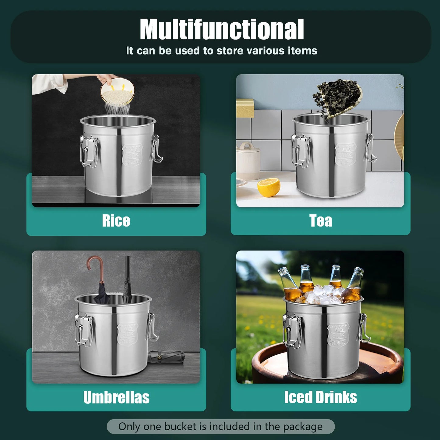12L Stainless Steel Airtight Storage Bucket — German Crafted, Built to Last