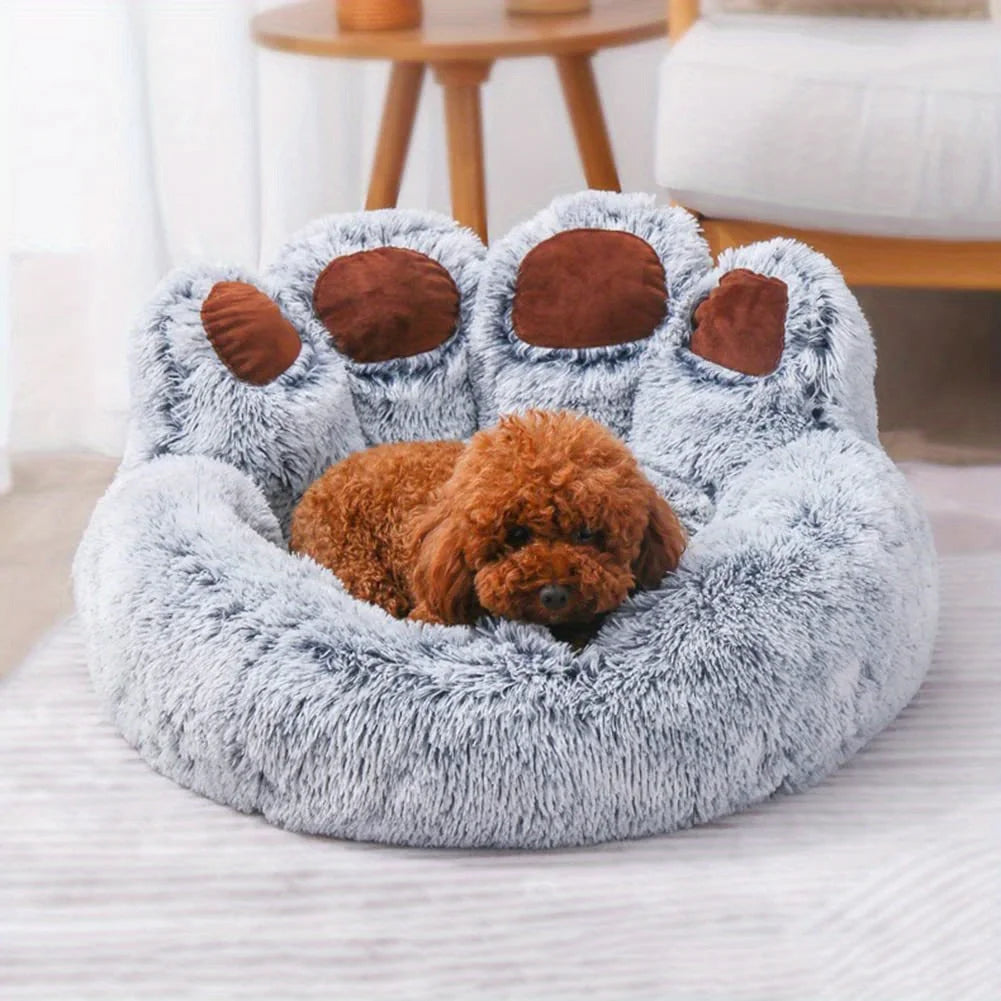 Cozy Bear Paw Pet Bed – Soft Fluffy Sofa Cushion for Dogs & Cats