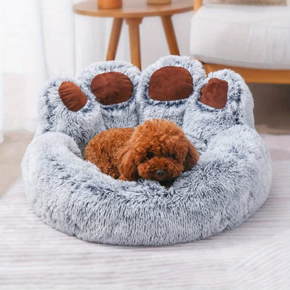 Cozy Bear Paw Pet Bed – Soft Fluffy Sofa Cushion for Dogs & Cats