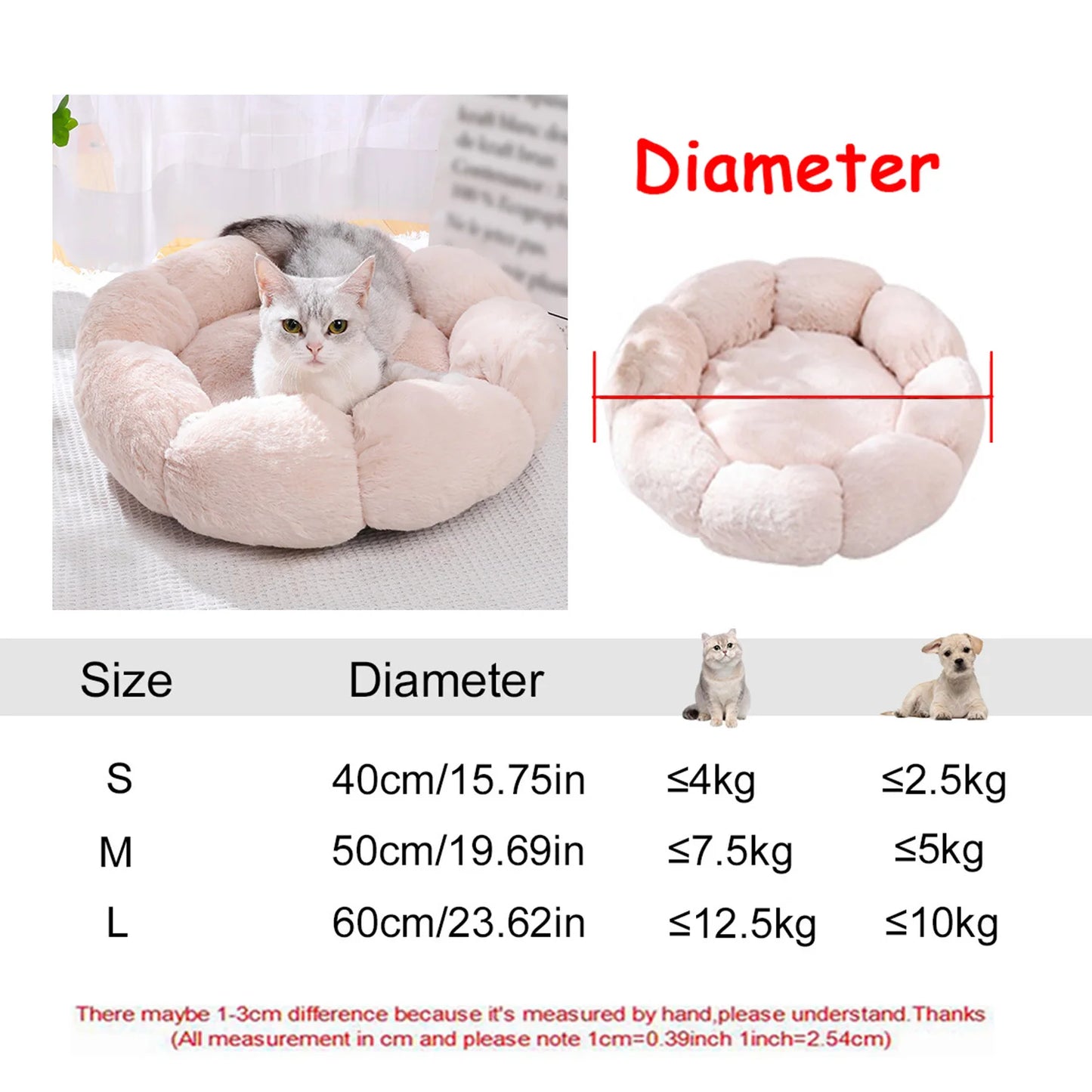 Plush Round Pet Bed – Washable Dog & Cat Basket (40–90cm, 21 Colors)