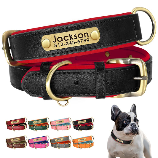 Personalized PU Leather Dog Collar – Custom Name Engraved, Soft Padded | XS–XL