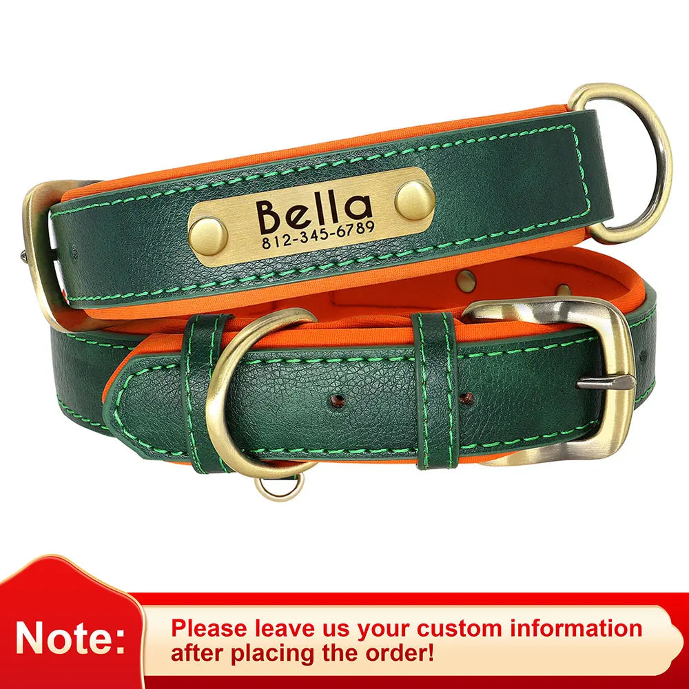 Personalized PU Leather Dog Collar – Custom Name Engraved, Soft Padded | XS–XL