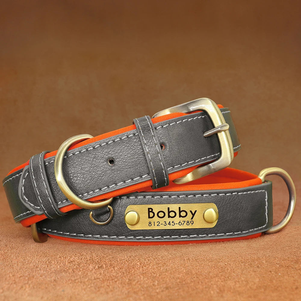 Personalized PU Leather Dog Collar – Custom Name Engraved, Soft Padded | XS–XL