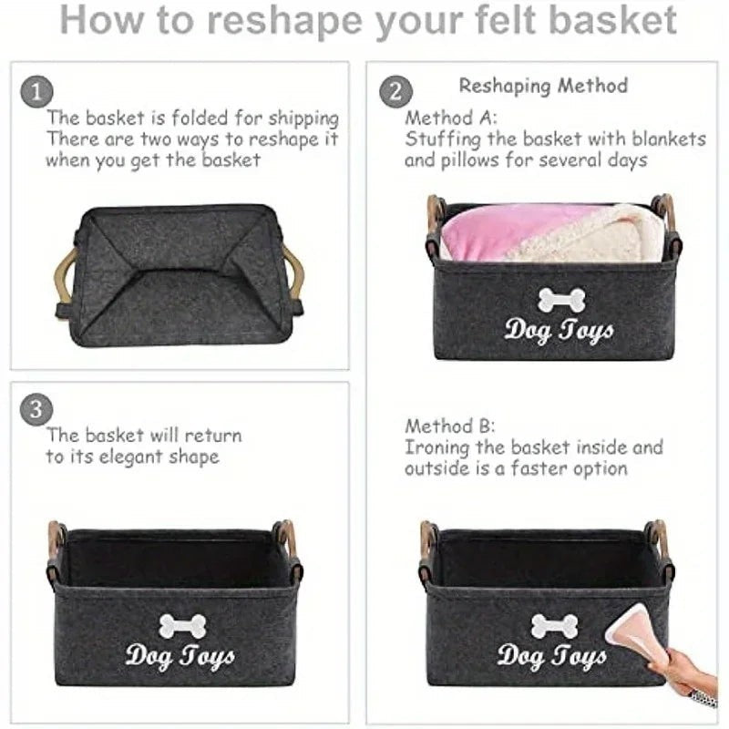 Felt Pet Toy Storage Box | Organizer Basket for Cat & Dog Toys
