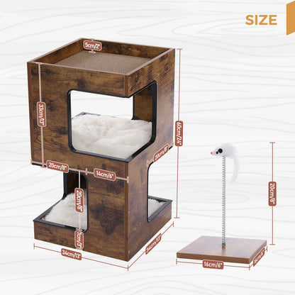 Modern Wood Cat Condo & Bedside Table – Space-Saving Cat Tree with Scratching Pad