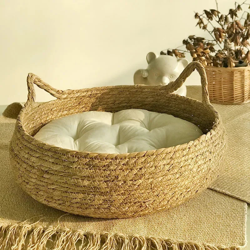 Handwoven Cat Nest Basket | 100% Cotton, Artisan-Made, All-Season