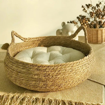 Handwoven Cat Nest Basket | 100% Cotton, Artisan-Made, All-Season
