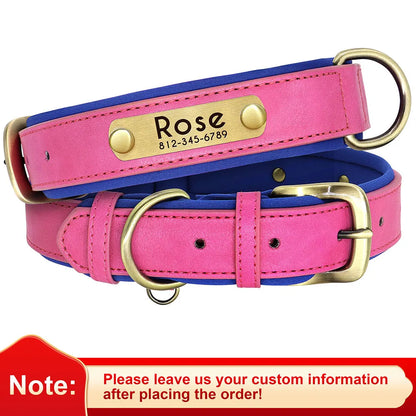 Personalized PU Leather Dog Collar – Custom Name Engraved, Soft Padded | XS–XL