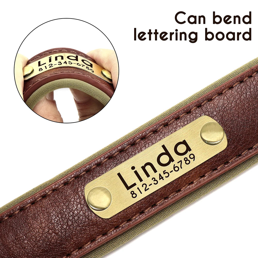 Personalized PU Leather Dog Collar – Custom Name Engraved, Soft Padded | XS–XL