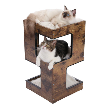 Modern Wood Cat Condo & Bedside Table – Space-Saving Cat Tree with Scratching Pad