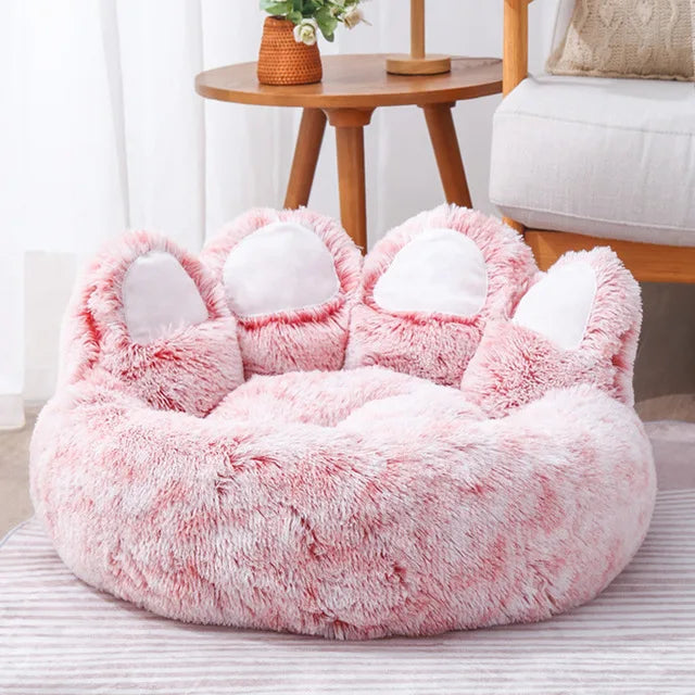 Cozy Bear Paw Pet Bed – Soft Fluffy Sofa Cushion for Dogs & Cats