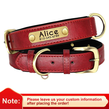 Personalized PU Leather Dog Collar – Custom Name Engraved, Soft Padded | XS–XL