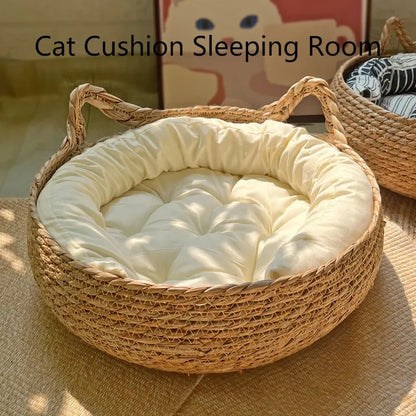 Handwoven Cat Nest Basket | 100% Cotton, Artisan-Made, All-Season