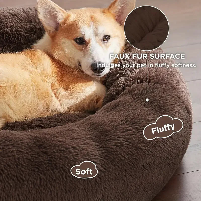 Plush Round Pet Bed – Washable Dog & Cat Basket (40–90cm, 21 Colors)