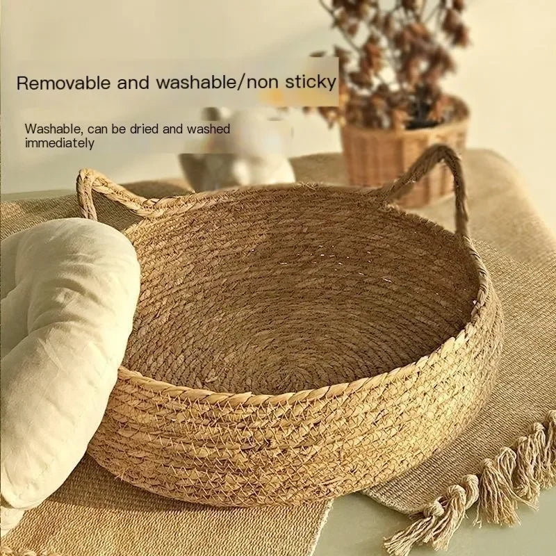 Handwoven Cat Nest Basket | 100% Cotton, Artisan-Made, All-Season