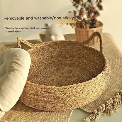 Handwoven Cat Nest Basket | 100% Cotton, Artisan-Made, All-Season