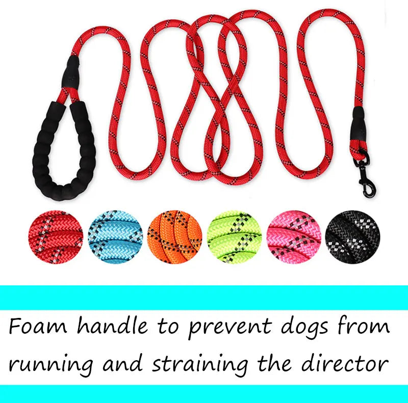 Reflective Dog Leash with Padded Foam Grip | 0.8cm–1.2cm Rope | 120–300cm