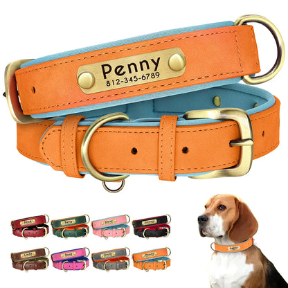 Personalized PU Leather Dog Collar – Custom Name Engraved, Soft Padded | XS–XL