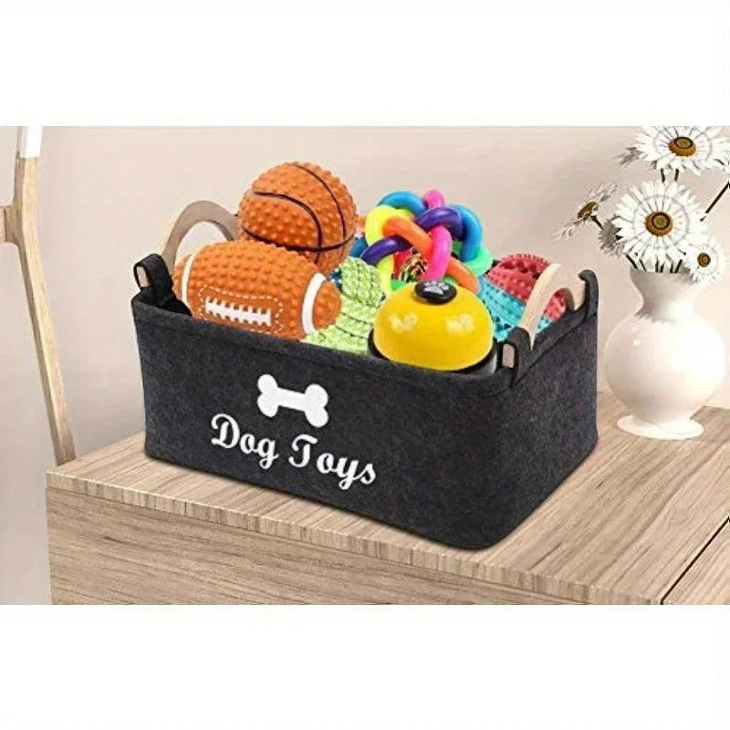 Felt Pet Toy Storage Box | Organizer Basket for Cat & Dog Toys