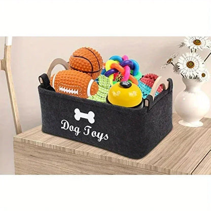 Felt Pet Toy Storage Box | Organizer Basket for Cat & Dog Toys