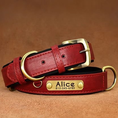 Personalized PU Leather Dog Collar – Custom Name Engraved, Soft Padded | XS–XL
