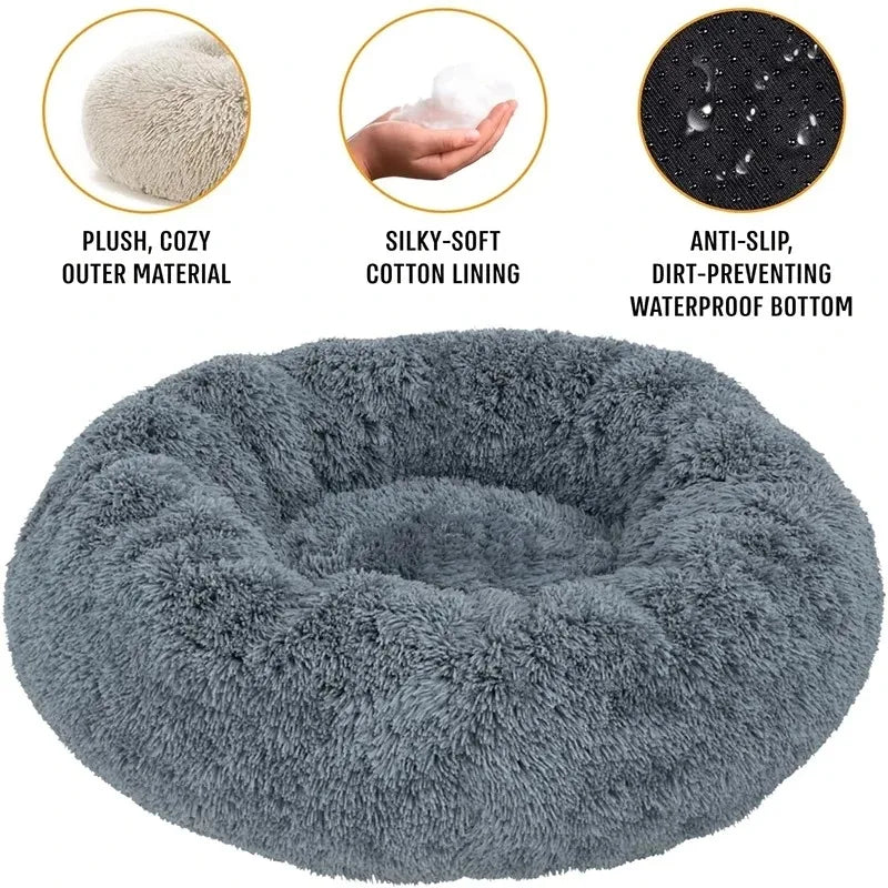 Plush Round Pet Bed – Washable Dog & Cat Basket (40–90cm, 21 Colors)