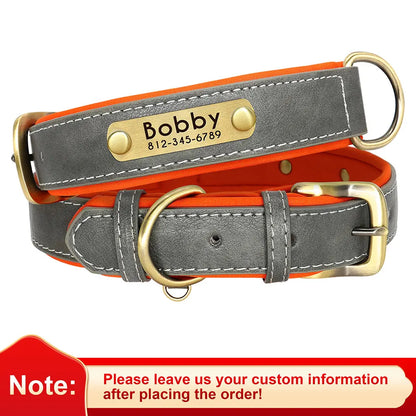 Personalized PU Leather Dog Collar – Custom Name Engraved, Soft Padded | XS–XL