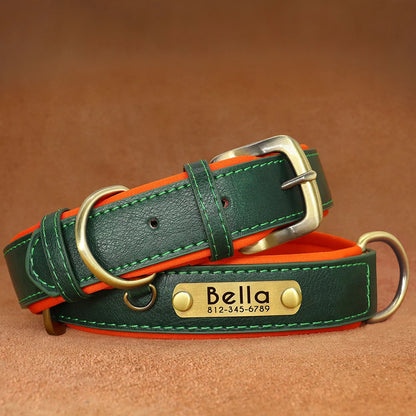 Personalized PU Leather Dog Collar – Custom Name Engraved, Soft Padded | XS–XL