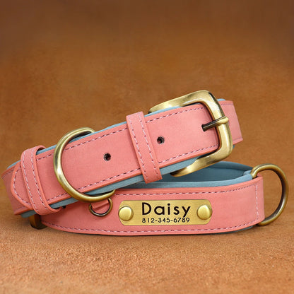 Personalized PU Leather Dog Collar – Custom Name Engraved, Soft Padded | XS–XL