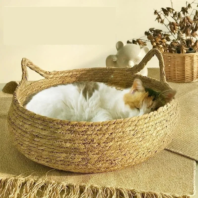 Handwoven Cat Nest Basket | 100% Cotton, Artisan-Made, All-Season