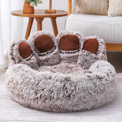 Cozy Bear Paw Pet Bed – Soft Fluffy Sofa Cushion for Dogs & Cats