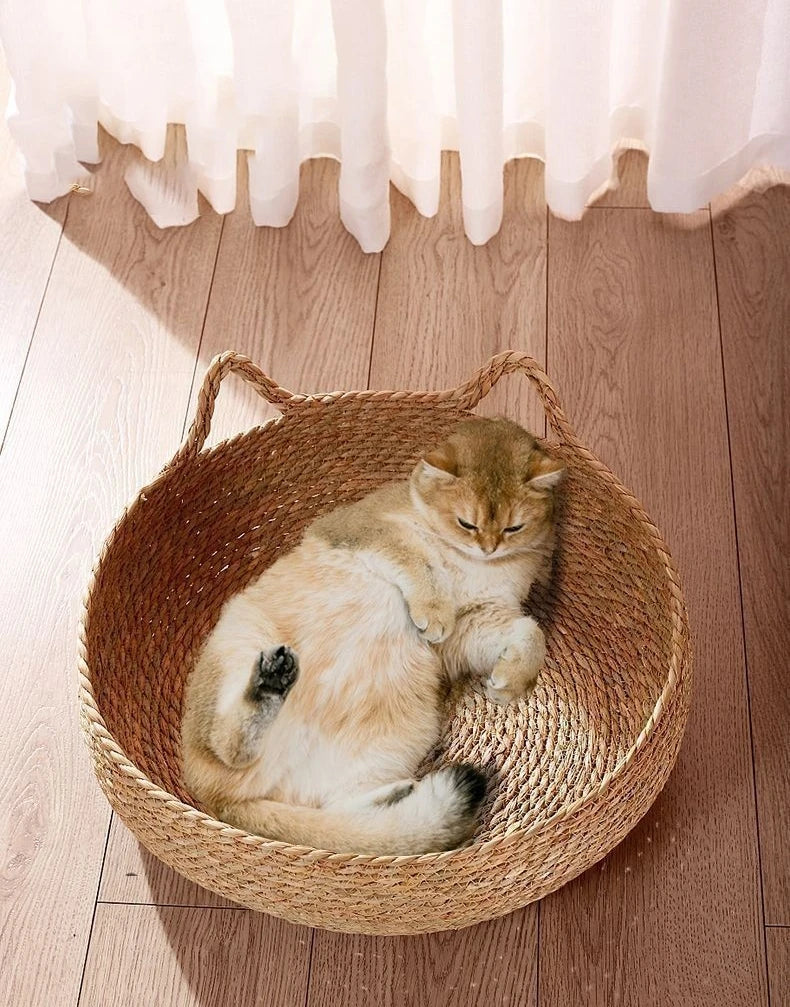 Handwoven Cat Nest Basket | 100% Cotton, Artisan-Made, All-Season