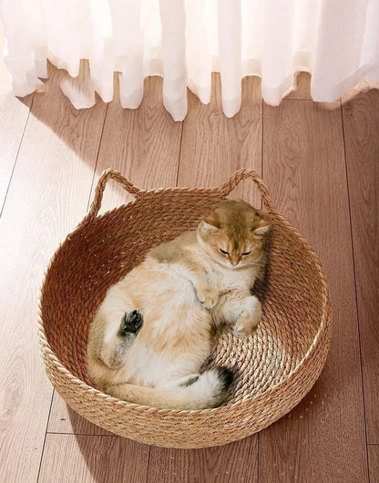 Handwoven Cat Nest Basket | 100% Cotton, Artisan-Made, All-Season