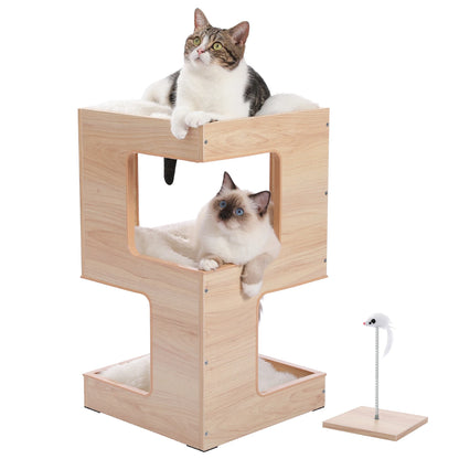 Modern Wood Cat Condo & Bedside Table – Space-Saving Cat Tree with Scratching Pad