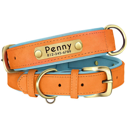 Personalized PU Leather Dog Collar – Custom Name Engraved, Soft Padded | XS–XL
