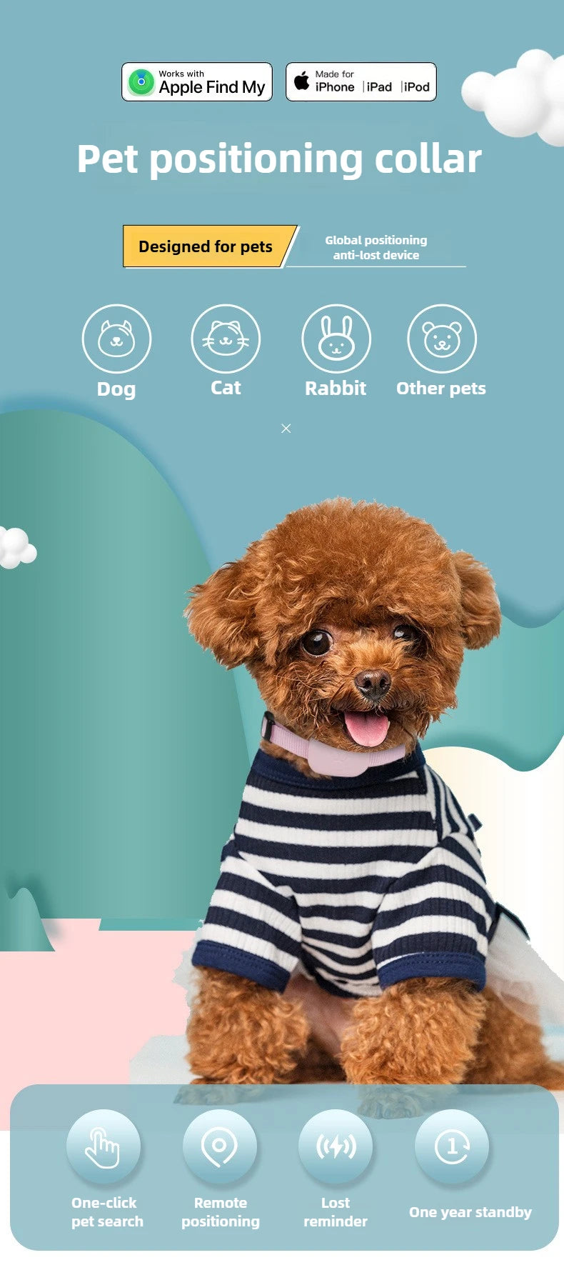 Pet GPS Tracker for Apple Find My – Waterproof, Real-Time Location & Anti-Lost Collar Tag for Dogs & Cats
