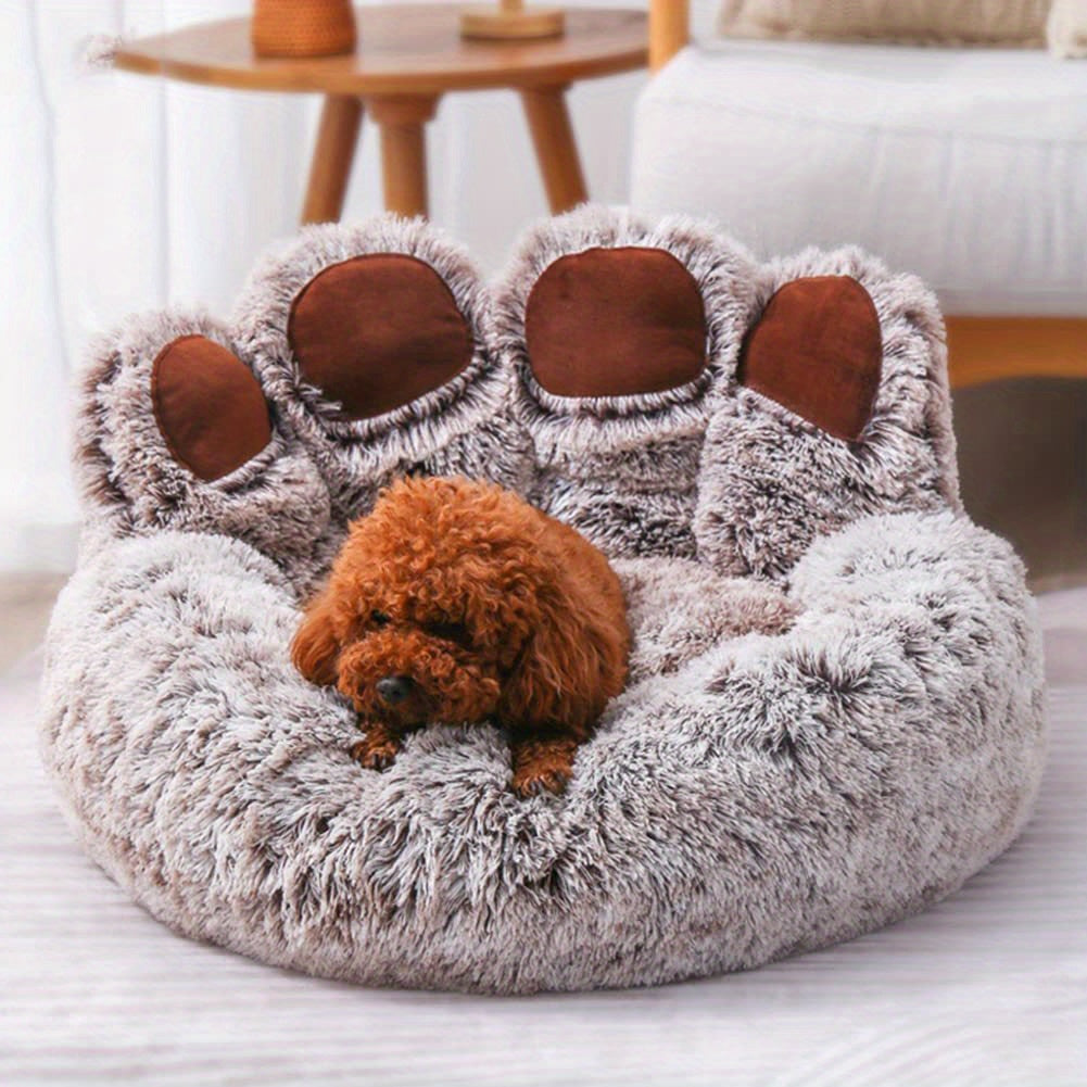 Cozy Bear Paw Pet Bed – Soft Fluffy Sofa Cushion for Dogs & Cats