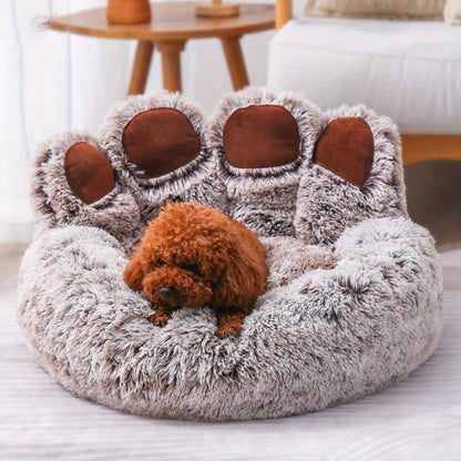 Cozy Bear Paw Pet Bed – Soft Fluffy Sofa Cushion for Dogs & Cats