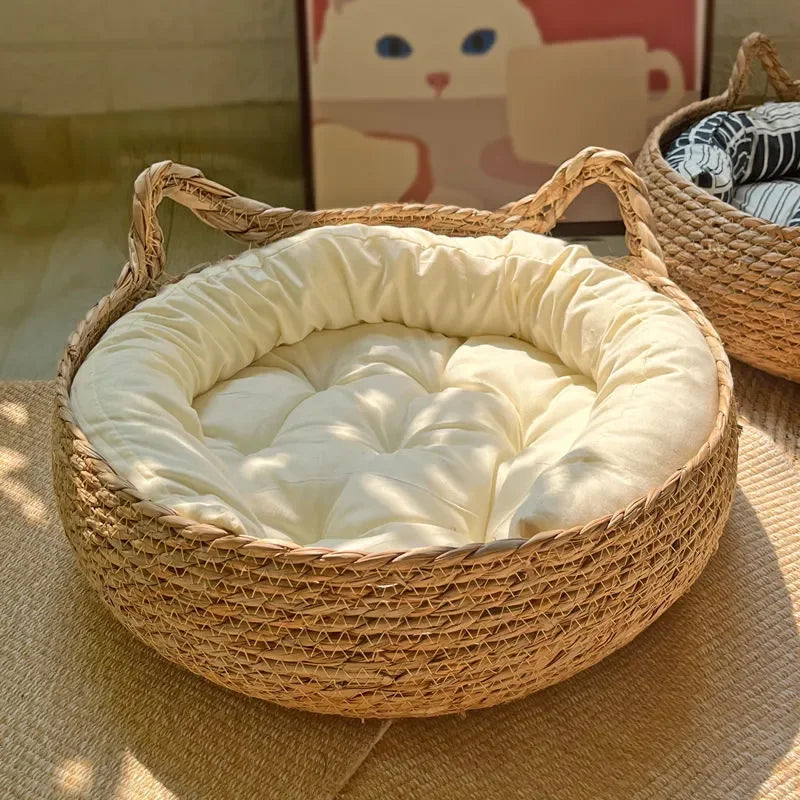 Handwoven Cat Nest Basket | 100% Cotton, Artisan-Made, All-Season